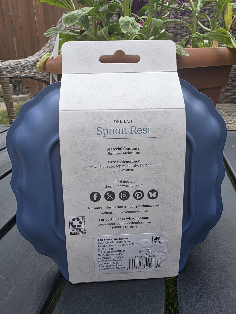 Pioneer Woman Delilah Blue Floral Spoon Rest Bamboo Melamine NIP 6x6.7 - Picture 2 of 4